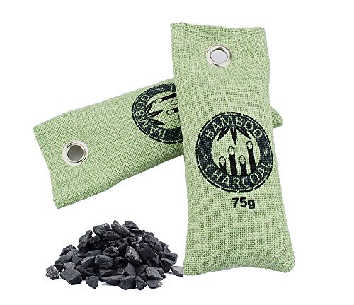Weiup Natural Activated Bamboo Charcoal Air Purifying Bag Odor Eliminator for Home, Bathroom, Bedroom, Closet, Shoes, Car, Gym Bag, Boxing Gloves, Diaper Bag, Room Purifier 2pack (2 x 75g)