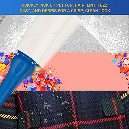 DELOMO Lint Rollers for Pet Hair Extra Sticky, Upgrade Portable Lint Roller with 3 Rollers + 6 Paper Rolls, 360 Sheets Total, Perfect for Furniture, Couch, Carpet, Car Seat & Clothing, Blue