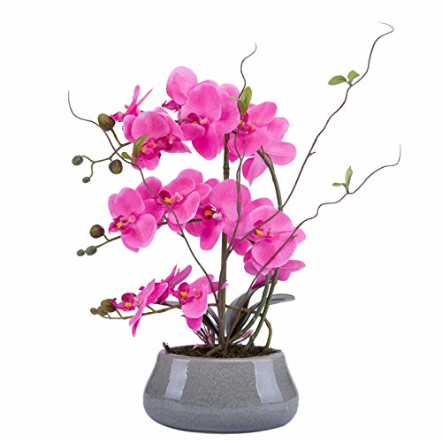 Flower Arrangement with Decorative Vase Full Artificial Orchid Plant with Real Looking (Pink)