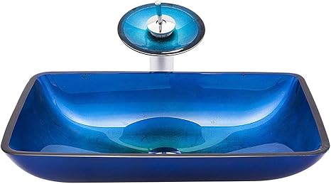 Amazon 洗面ボール 彩色上絵洗面ボウル 蛇口セット 洗面台 手洗い器 強化ガラス製 排水金具付 角型 洗面ボール 洗面器