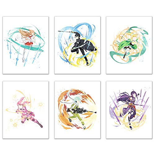 Watercolor Sword Art Online Poster Prints Set of (8x10) Anime