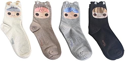 Womens Cute Ankle Socks Character Casual Socks Pack (Face 4pair)