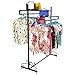 MyGift 63-Inch Victorian Style Black Metal 2-Tier Freestanding Clothing Closet/Garment Hanging Display Rack with Top Cargo Storage Shelves