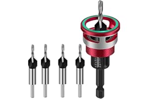 5-Piece Hand-Tool Countersink Drill Bit Set – Precision Carbide 2-Flute Bits with Auto-Depth Stop & Pilot Drill for Clean, Fl