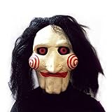 KINGEVA Party Halloween Costume Latex Horror Clown Saw Mask Super Lifelike Horrifying The Puppet Mask from Movie Jigsaw Full Mask Head Latex Masquerade Prop Christmas, Meets Your Scare Criteria!