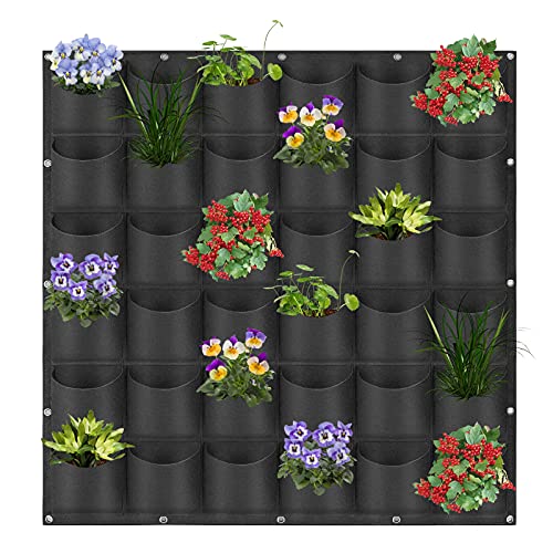 36 Pockets Hanging Planter Bags, Hanging Vertical Wall Mounted Plant Planting Grow Bags, Herb Garden Planter Outdoor Indoor Growing Bag, Gardening Vertical Greening Flower Container(1m×1m, Black) at Amazon