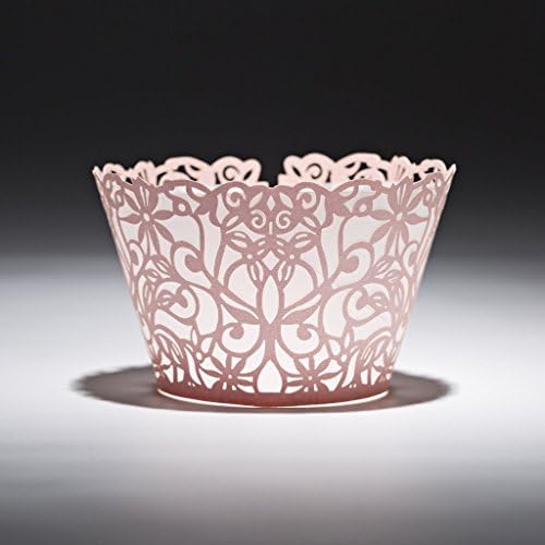 ForPeak Cupcake Wrappers 60 Filigree Artistic Bake Cake Paper Cups Little Vine Lace Laser Cut Liner Baking Cup Muffin Case Trays for Birthday Decoration Wedding Party (Pink)