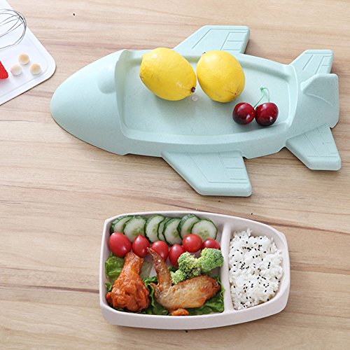 Kuke Children Cartoon Plane Division Plate, Bamboo fiber Baby Anti-Rice Bowl, Kindergarten Separate Plastic Tableware Suit