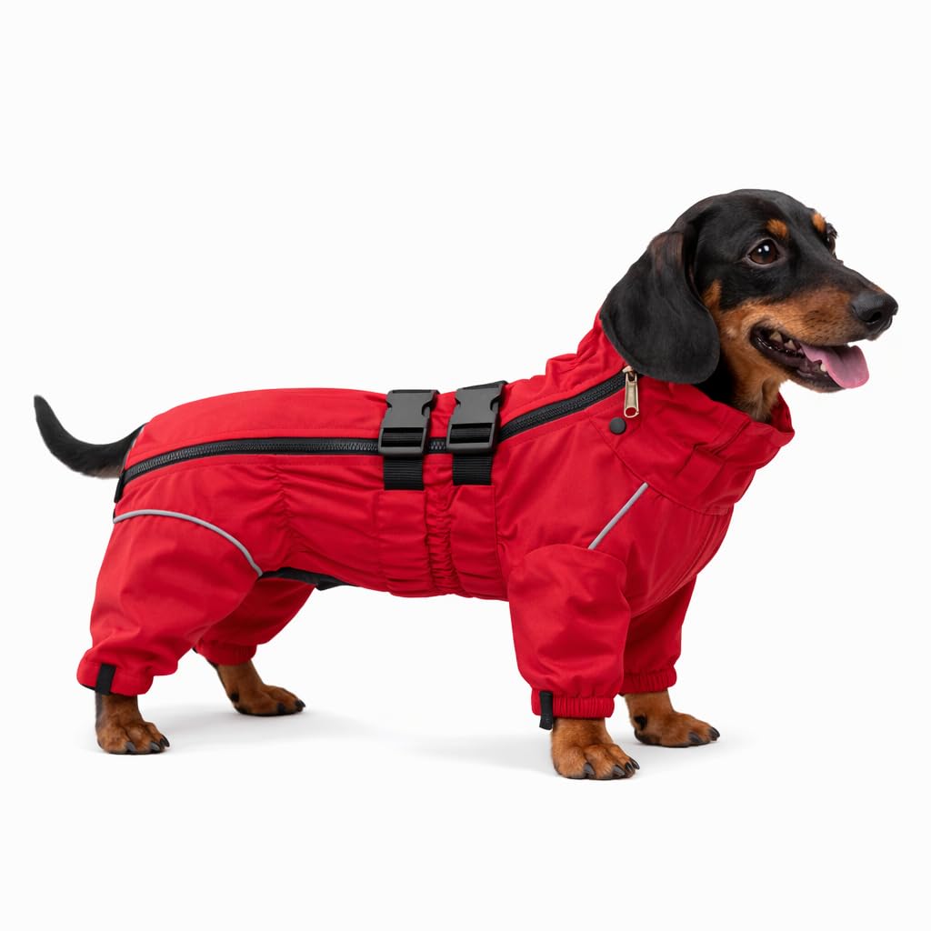 Dogs Waterproof Jacket, Lightweight Waterproof Jacket Reflective Safety Dog Raincoat Windproof Snow-proof Dog Vest for Corgis Dachshund Small Medium Large Dogs Red D-M