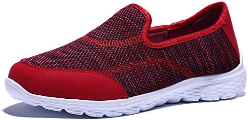 Krystory Performance Athletic Women's Walking Shoes Slip-On Lightweight Comfortable Casual Sneakers, Red, 5.5 B(M) US