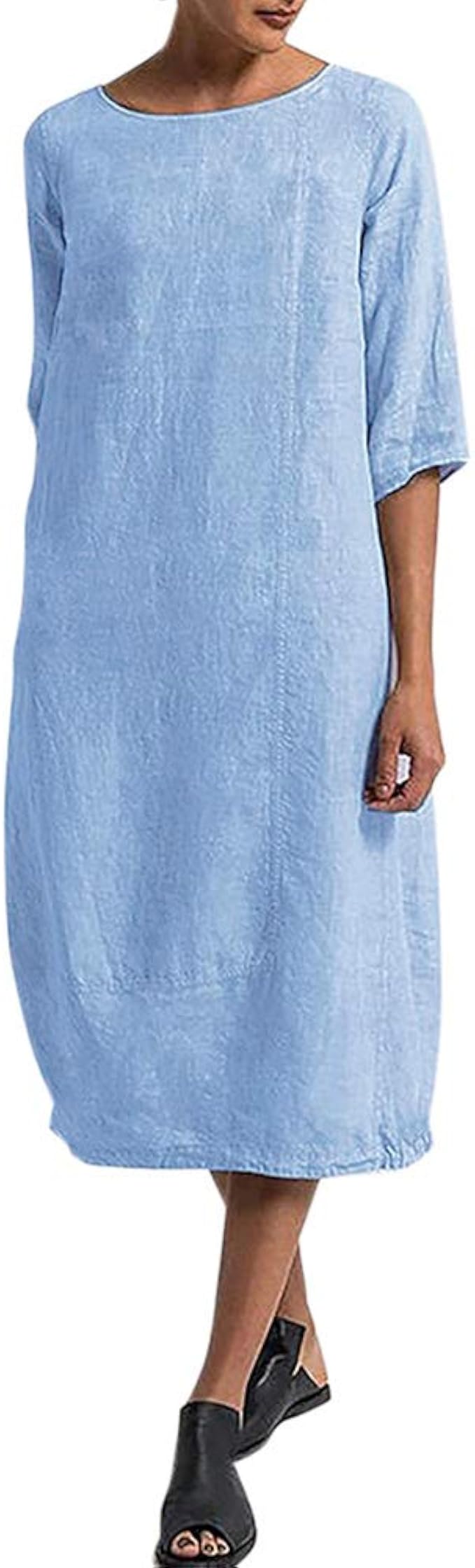 Frauen Plus Size Loses Kleid Halbe rmel Elastischer Saum Baggy Kleid frauen-plus-size-loses-kleid-halbe-rmel-elastischer-saum-baggy-kleid