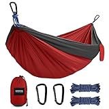 Kootek Camping Hammock Portable Indoor Outdoor Tree Hammock with 2 Hanging Straps, Lightweight Nylon Parachute Hammocks for Backpacking, Travel, Beach, Backyard, Hiking (Grey/Red, S)