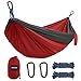 Kootek Camping Hammock Portable Indoor Outdoor Tree Hammock with 2 Hanging Ropes, Lightweight Nylon Parachute Hammocks for Backpacking, Travel, Beach, Backyard, Hiking (Grey/Red)