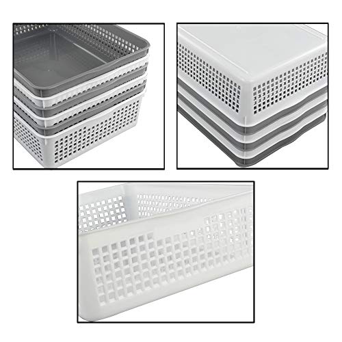 Morcte Plastic Paper Storage Baskets File Organization Trays, Set of 6 (Gray, White)