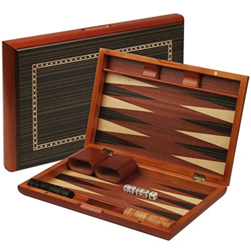 Piano Lacquer Backgammon Game Set with Wood Inlay, 13 Inches