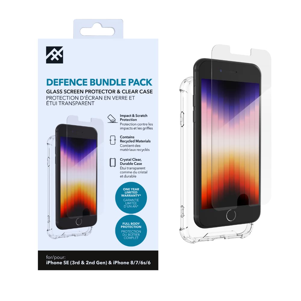ZAGG iFrogz Defence Glass Screen Protector Compatible for iPhone 8/ iPhone SE, Bonus Clear Case, Shockproof, Scratch Resistant, Case Friendly, Smudge Resistant, Tempered Glass, Clear