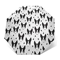 RYUIS Boston Terrier Dog Automatic Folding Lightweight Travel Umbrella Windproof, UV Resistant for Men and Women Traveler