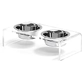 Acrylic Elevated Dog Cat Bowls Pet Feeder Double Bowl Raised Stand Comes with 4 Removable Stainless Steel Bowls. Perfect for 