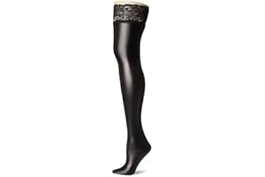 TESOON Women's Sexy Leather Over-Knee Thigh-High Stockings Lace Edge Black