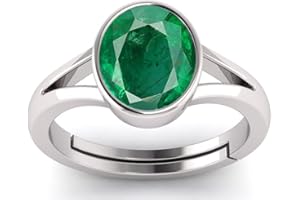 LMDLACHAMA LMDKART Original Natural Emerald 8.25 Ratti / 7.90 Carat Panna Silver Plated Adjustable Ring for Women's and Men's (Lab - Approved), Green