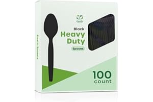 GUSTO Comfy Package [100 Pack] Basic Black Plastic Spoons, Heavy Duty Disposable Utensils - Perfect for Parties, Events, and Dinner