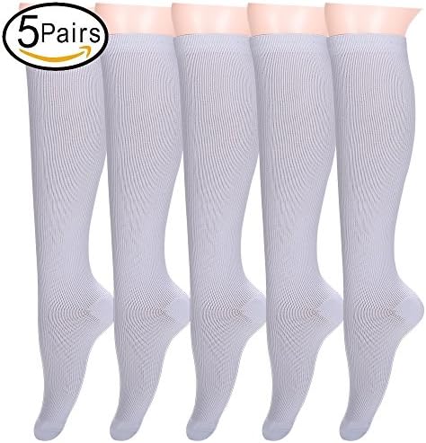 5 Pairs Compression Socks Women &amp; Men -Best Medical,Nursing,Travel &amp; Flight Socks, Fitness &amp; Running，Pregnancy Socks (Large/X-Large, white)