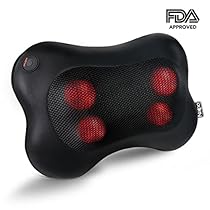 Naipo Almohada de Masaje para Cuello y Espalda Shiatsu Cojín Masajeador de PU con Función de Calor para Relajar las Contracturas y Dolores Musculares en Casa, Oficina - Negro