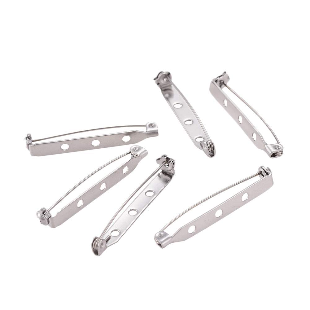 Airssory 10-Piece Three Holes 304 Stainless Steel Brooch Bar Pins Findings Safety Catch Back Pins Platinum 1.5" (38mm) for Craft Jewelry Making