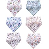 Lucear Muslin Baby Bandana Drool Bibs with Snaps (6-Pack) ,Baby Gift Set for Drooling and Teething, Cute Unisex Bibs for Boys and Girls.