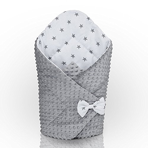 Minky-Swaddle-WRAP-Newborn-Infant-Bedding-Blanket-Cotton-Sleeping-Bag-Cotton-Grey-Grey-Stars-on-White-Background