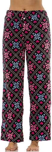 Ava Rose Womens Plush Fair Isle Print Pajama Pants in Hot pink,light pink and blue floral print, Size: L