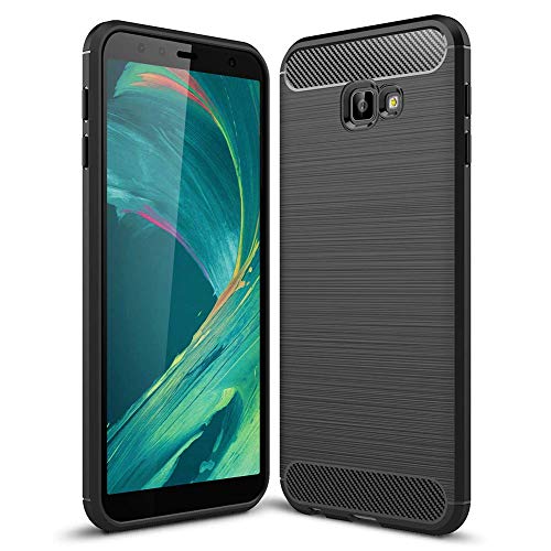 Toppix Case for Samsung Galaxy J4 Core / J4 Plus (2018), Soft TPU Bumper Flexible [Shock Absorption] [Carbon Fiber Texture] Bumper Protective Cover for Samsung Galaxy J4 Core / J4 Plus (2018), Black