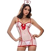 AndThere Sexy Nurse Lingerie for Women, Naughty Nurse Costumes Dress Halloween Valentines Cosplay Outfits Plus Size Uniform