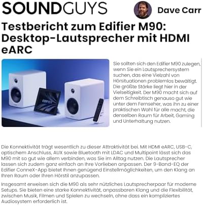 M90 Regal-Lautsprecher, 100 W RMS Desktop-Lautsprecher, Hi-Res-Audio, LDAC, Bluetooth 6.0, kompakter Lautsprecher, HDMI eARC/optischer/USB-C/AUX-Eingang, SUB Out, Aktivlautsprecher – Schwarz