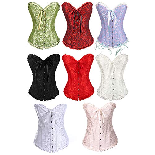 women's lacing corset top satin floral boned overbust body shaper bustier