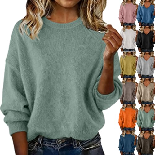 ZJKESDIOAW pullover women school jumpers for girls Jumpers for Women UK Casual Long Sleeve Shirts Solid Color Crew Neck Loose Ladies Sweater Women's Jumper Winter Warm Fleece Sweatshirt Pullover Tops