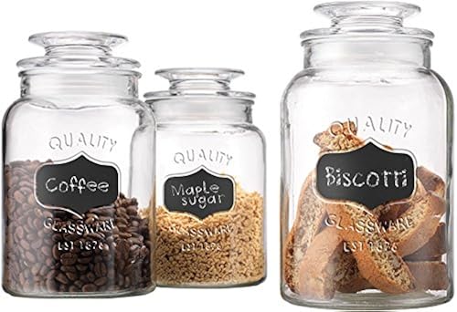Home Essentials Quality Canister Clear Glass Chalkboard Jar With Tight Lids For Bathroom Or Kitchen Food Storage Containers Round Set Of 3 34 43 54 Oz Multicolor In Kuwait Whizz Food Jars Crocks