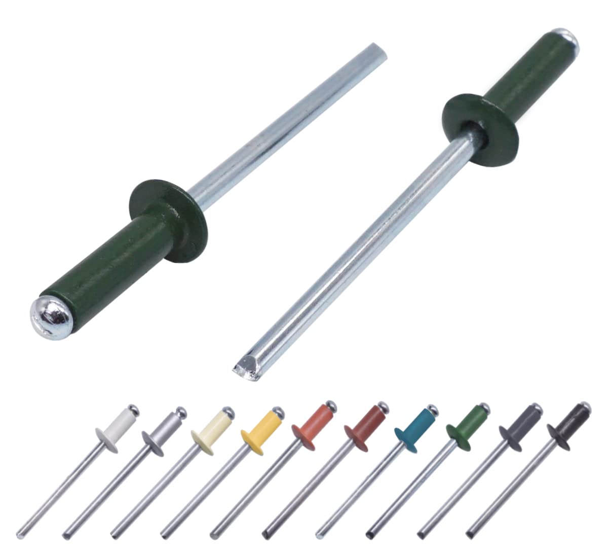 (Pack of 80 pcs) Painted Blind Rivets 4.0 x 14 mm, Dome Head, DIN 7337, Aluminum Rivet and Steel Mandrel, Pop Rivets (80, Chrome Green RAL 6020)