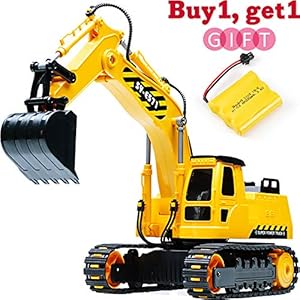 DOUBLE E Remote Control Excavator Full Functional Construction Tractor, Rechargeable RC Truck Excavator with 2.4Ghz Transmitter