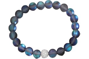 Caiyao Round Mystic Mermaid Colorful Glass Beaded Stretch Bracelet Handmade 8mm Matte Beads Glowing Moonstone Elastic Bracele