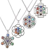 PSEEHEE Sacred Geometry 7 Chakra Healing Crystals Necklace, Reiki Stones Pendant Jewelry