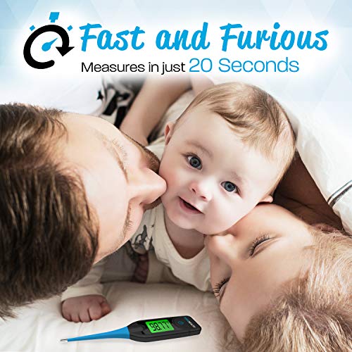 KeenHealth - Digital Thermometer - K-DT-429 Blue - Rectal and Oral Thermometer Approved for Kids and Adults - Fast and Accurate - 20 Seconds - More Precision with 2 Decimals - Flexible and Waterproof