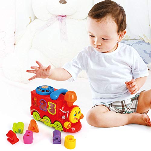 Woby Musical Smart Train Kids Educational Learning Toy Car Electric Bump and Go Train with Shape Sorter