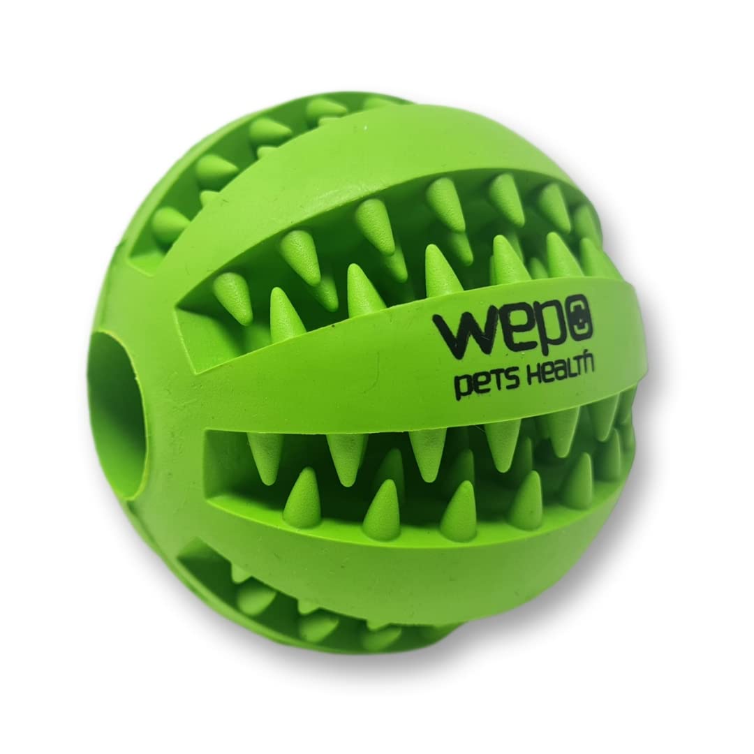 WEPO Dental Care Ball Dog – Diameter 7 cm Green – Dental Care Toy Dog Made of Natural Rubber – Chew Ball – Ball with Teeth for Filling – Helps with Tartar to Healthier Teeth