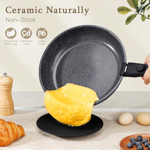 GiPP Ceramic Coating Pots and Pans Set Non Stick, 8pcs Nonstick Detachable Handle Cookware Sets, Non Toxic Induction Kitchen Pot and Pan, Healthy RV Cookware, Dishwasher＆Oven Safe(Grey)