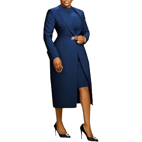 Molisry Women's 2 Piece Blazer Dress Set Formal Mock Neck Midi Dress Back  Slit Long Sleeve Maxi Overcoat Business Suit Set Green at Amazon Women's  Clothing store