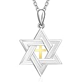 Star of David Necklace for Women Tree of Life Necklace for Men Jewish Star Necklace Women Jewish Gifts Star of David Pendant Silver Cross Necklaces for Men Star Jewelry Tree Gifts Christmas Birthday