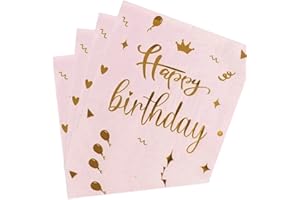 Happy Birthday Cocktail Napkins - 40 Counts 2ply Disposable Gold Foil Paper Napkins Perfect for Happy Birthday Party, Birthda