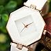 Top Plaza Women Fashion White PU Leather Wrist Watch Rhombus Rhinestone Rose Gold Case Non Scale Analog Quartz Watch
