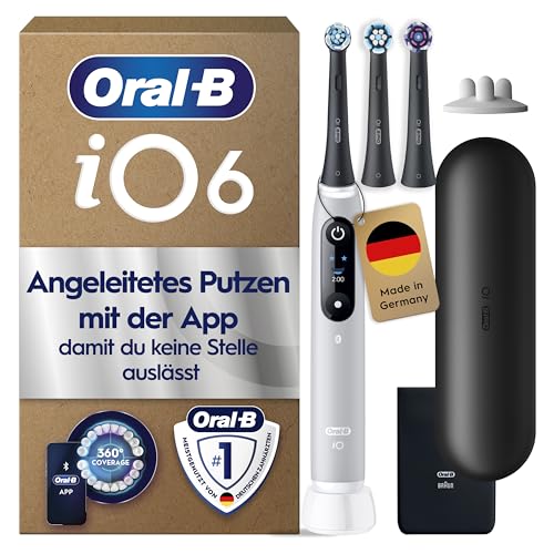 Oral-B iO Series 6 Elektrische Zahnbürste — Electric Toothbrush, Inkl. 3 Aufsteckbürsten und Reise-Etui — 5 Putzmodi für Zahnpflege, Zahnbürste Elektrisch, Designed by Braun, Grau